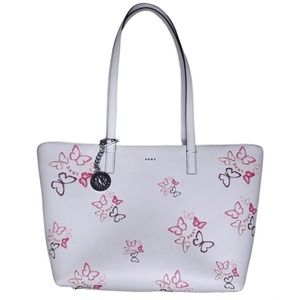 DKNY White Leather Butterfly Tote Purse NWT